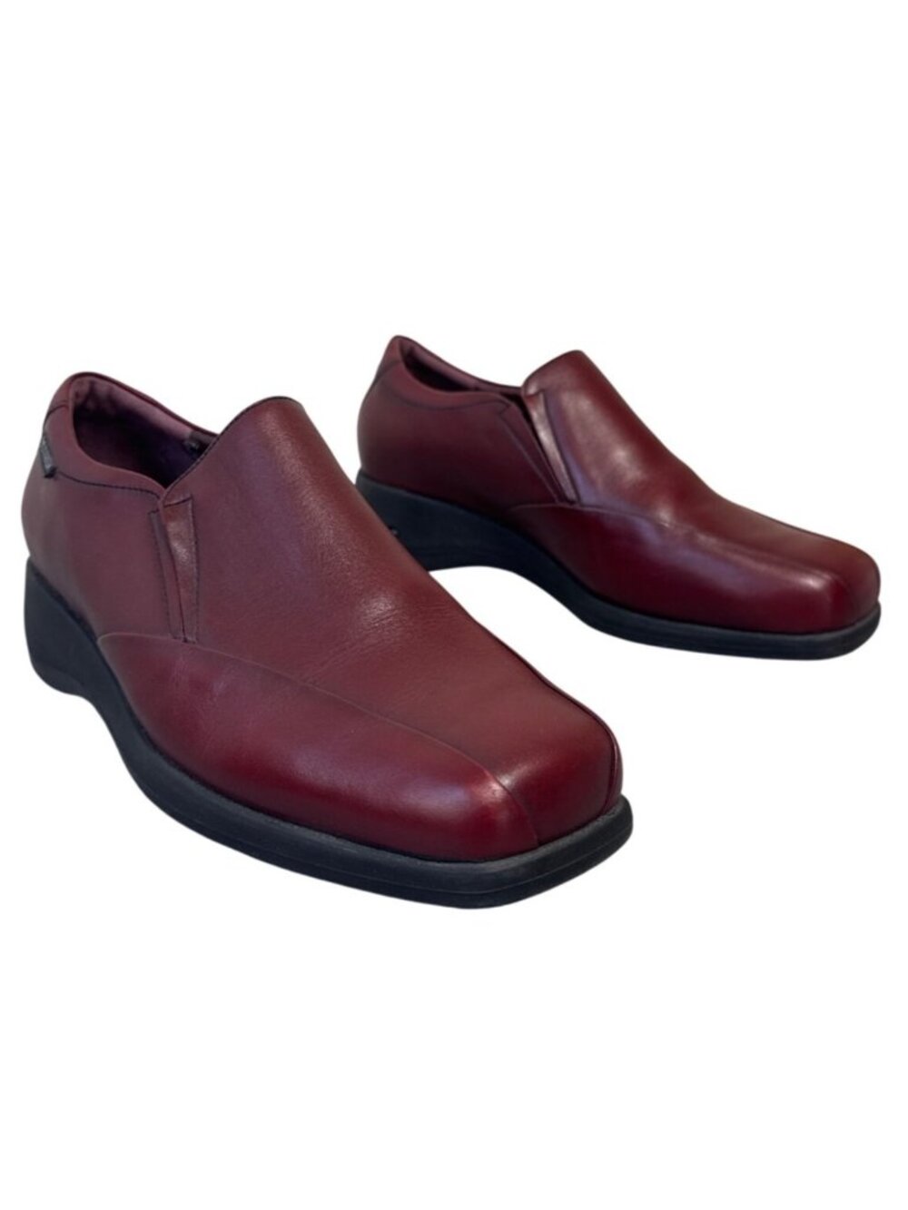 Mephisto Air-Techno Women's 9 Burgundy Leather Wedge Slip On Shoes Square Toe